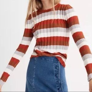 Madewell Clarkwell Pullover Striped Stretchy Ribbed Hemp Blend Sweater XS